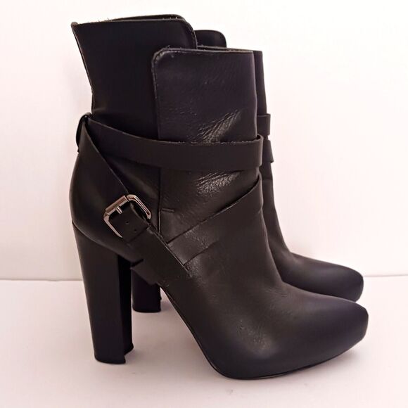 Animale Brazil Blk Leather Platform Ankle Boot Harness Strap High Block Heel  37 - Picture 3 of 13